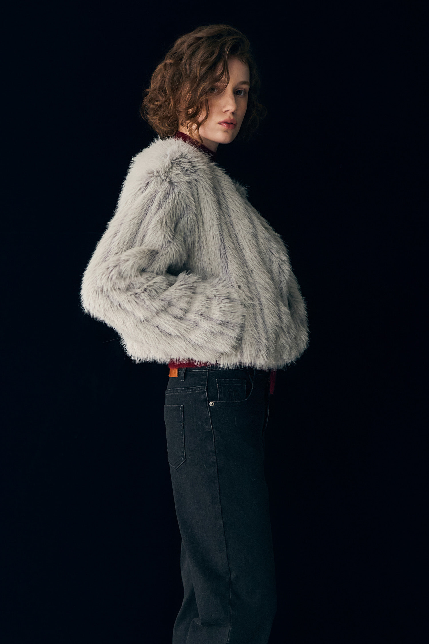 GENERAL IDEA] WOMAN ノーカラーファージャケット [GREY] (韓国