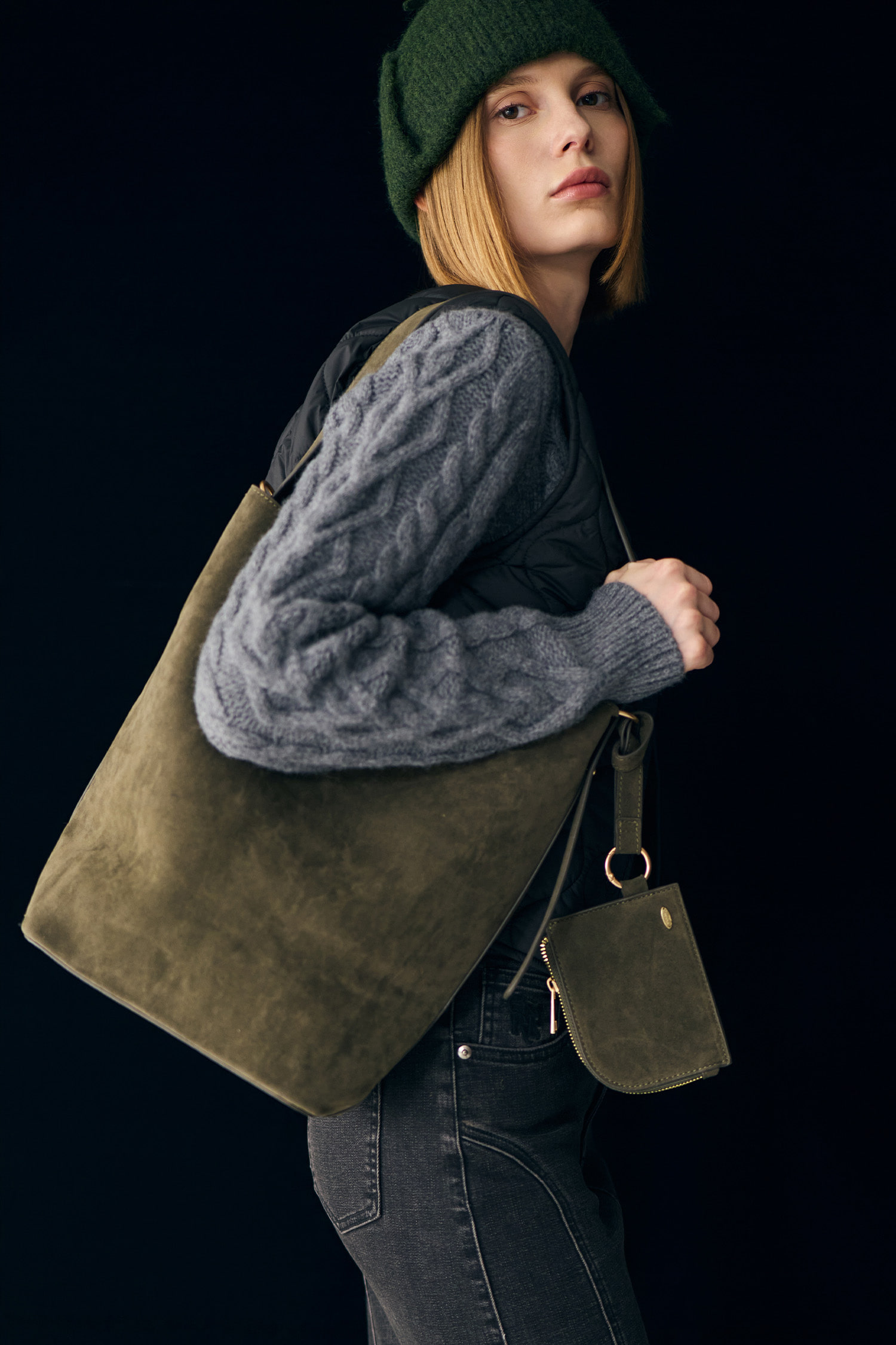 GENERAL IDEA] WOMAN ポーチ付きエコスエードショルダーバッグ [KHAKI]