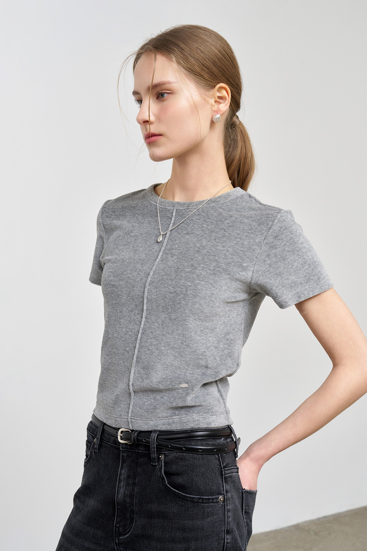 WOMAN センターラインベロアTシャツ [MELANGE GREY]