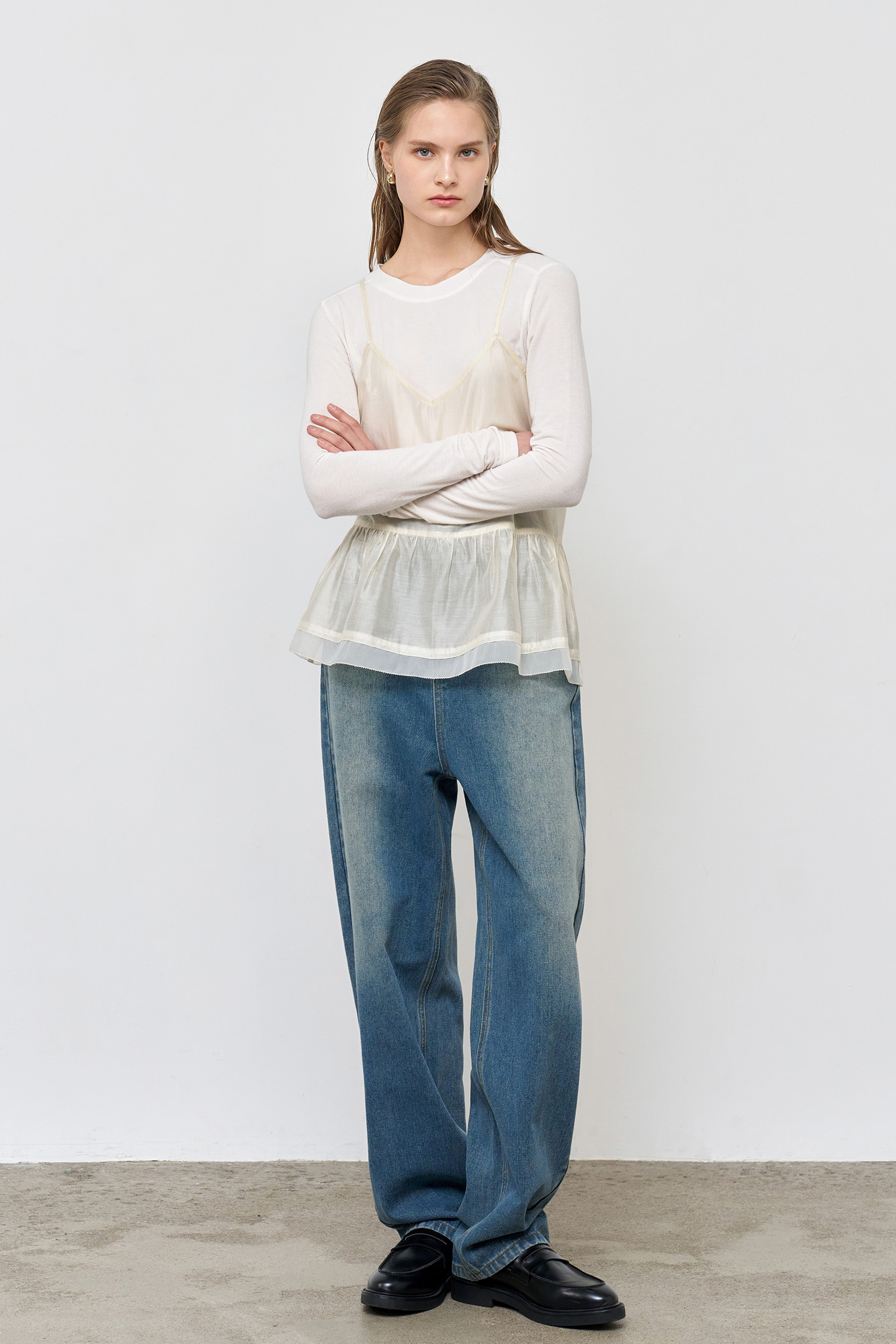 WOMAN レイヤードシアーキャミブラウス [CREAM]
