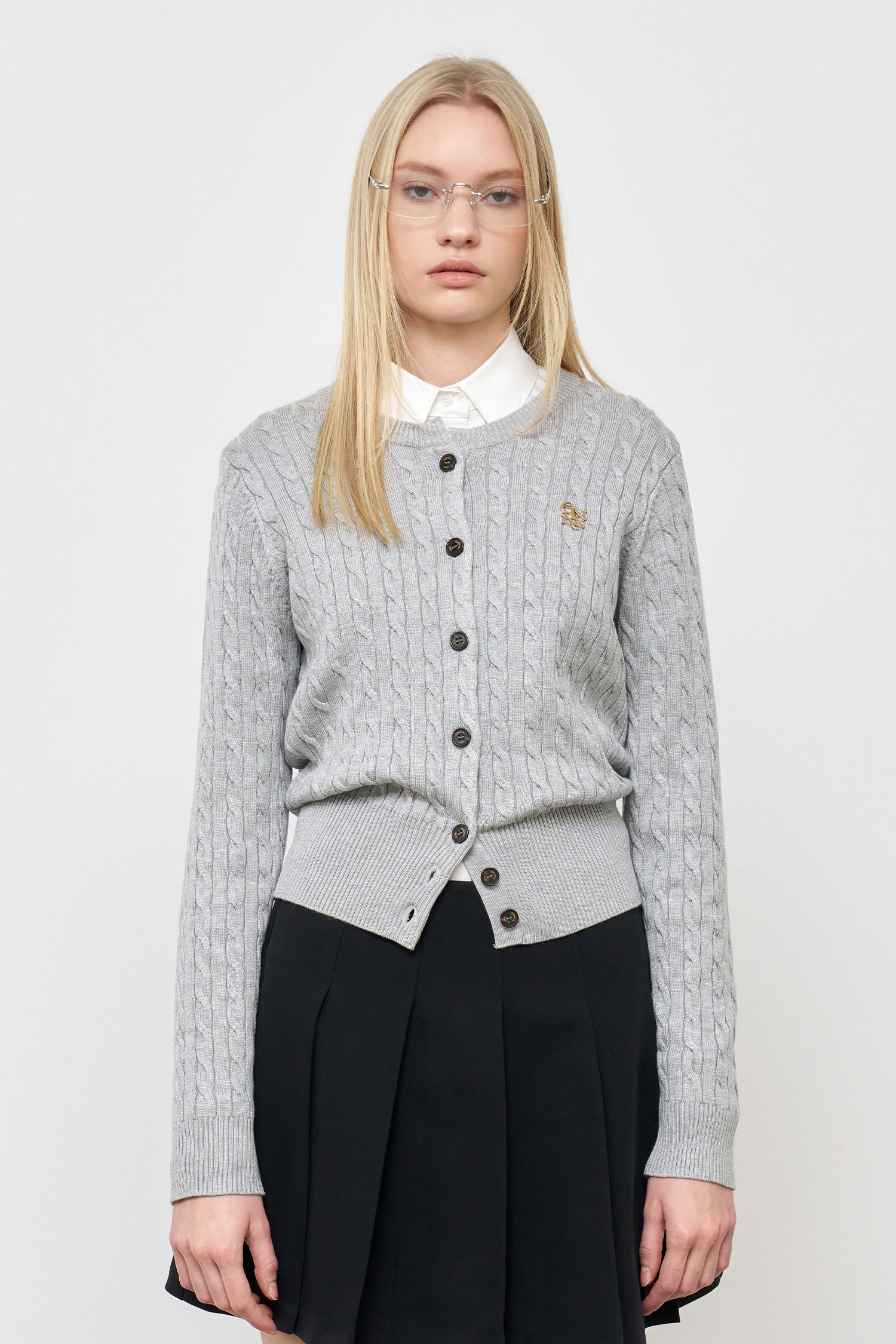 WOMAN ウールブレンドケーブル編みカーディガン [LIGHT MELANGE