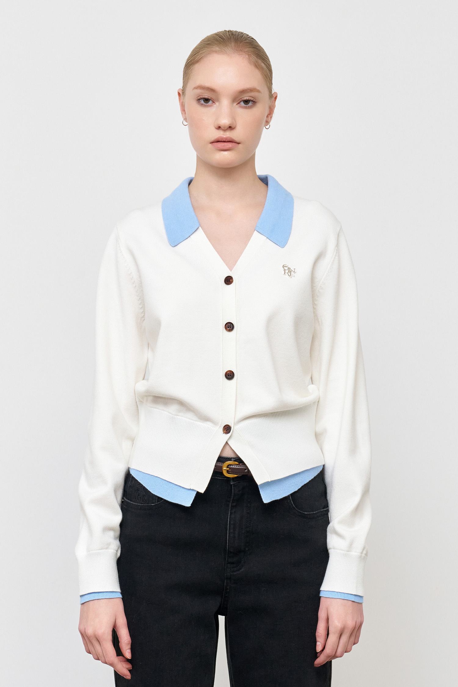 GENERAL IDEA] WOMAN シャツレイヤード風ニットカーディガン