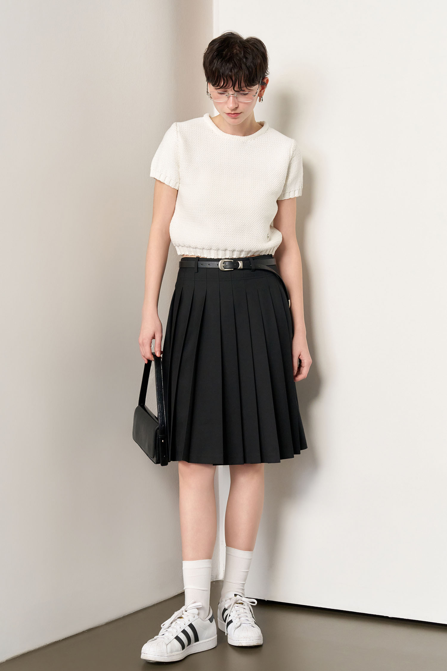 COUDRE 黒 パフスリーブ 半袖ニット パフスリーブ半袖スカラップニット