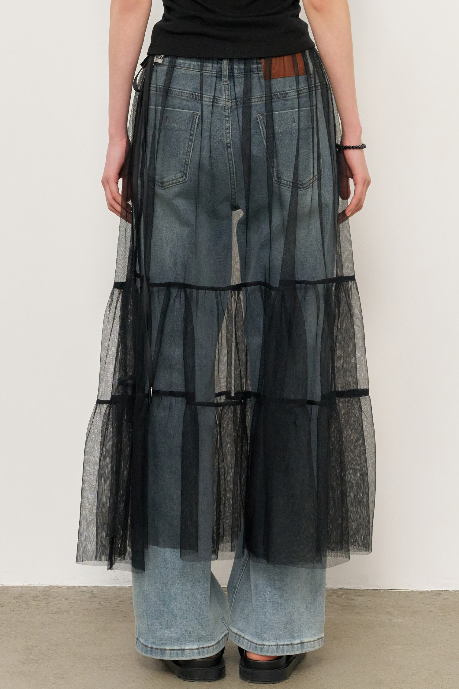 WOMAN レイヤードシアーロングスカート [BLACK]