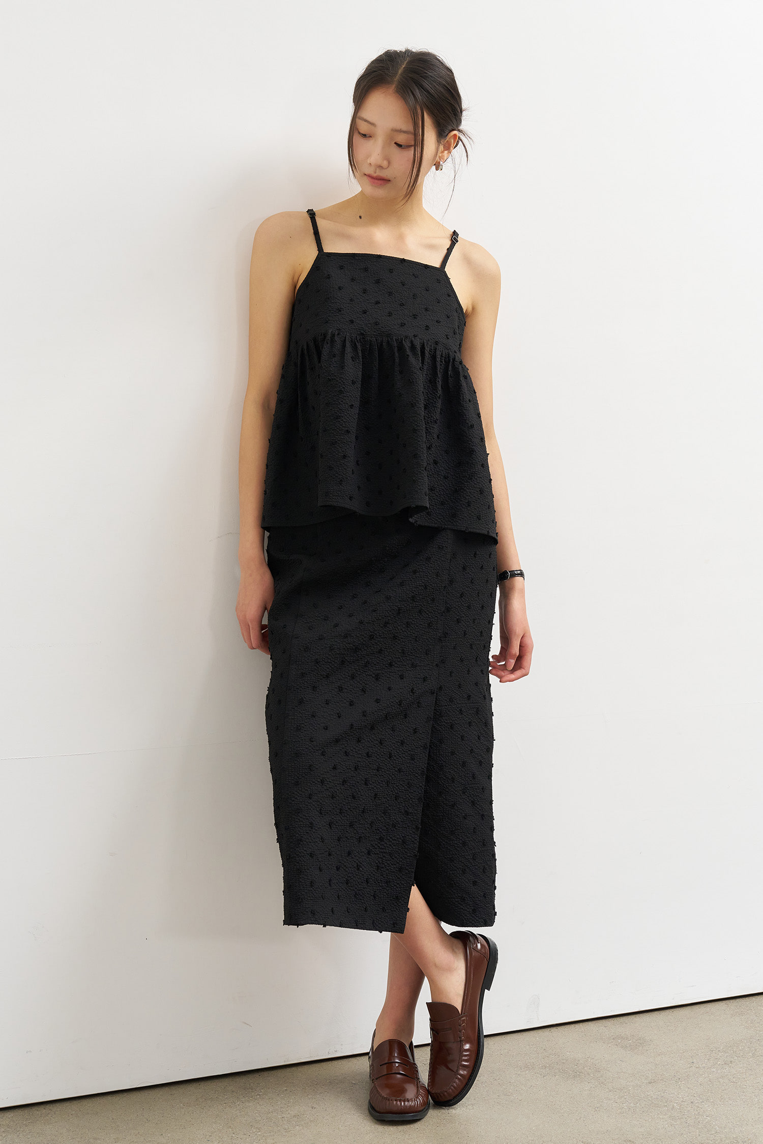 WOMAN ダブルリボンペプラムキャミソールビスチェ [BLACK