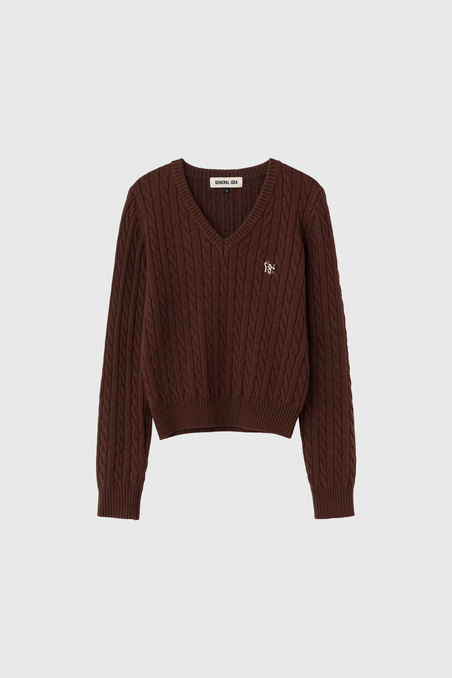 WOMAN ウールVネックケーブルニットプルオーバー [BROWN]