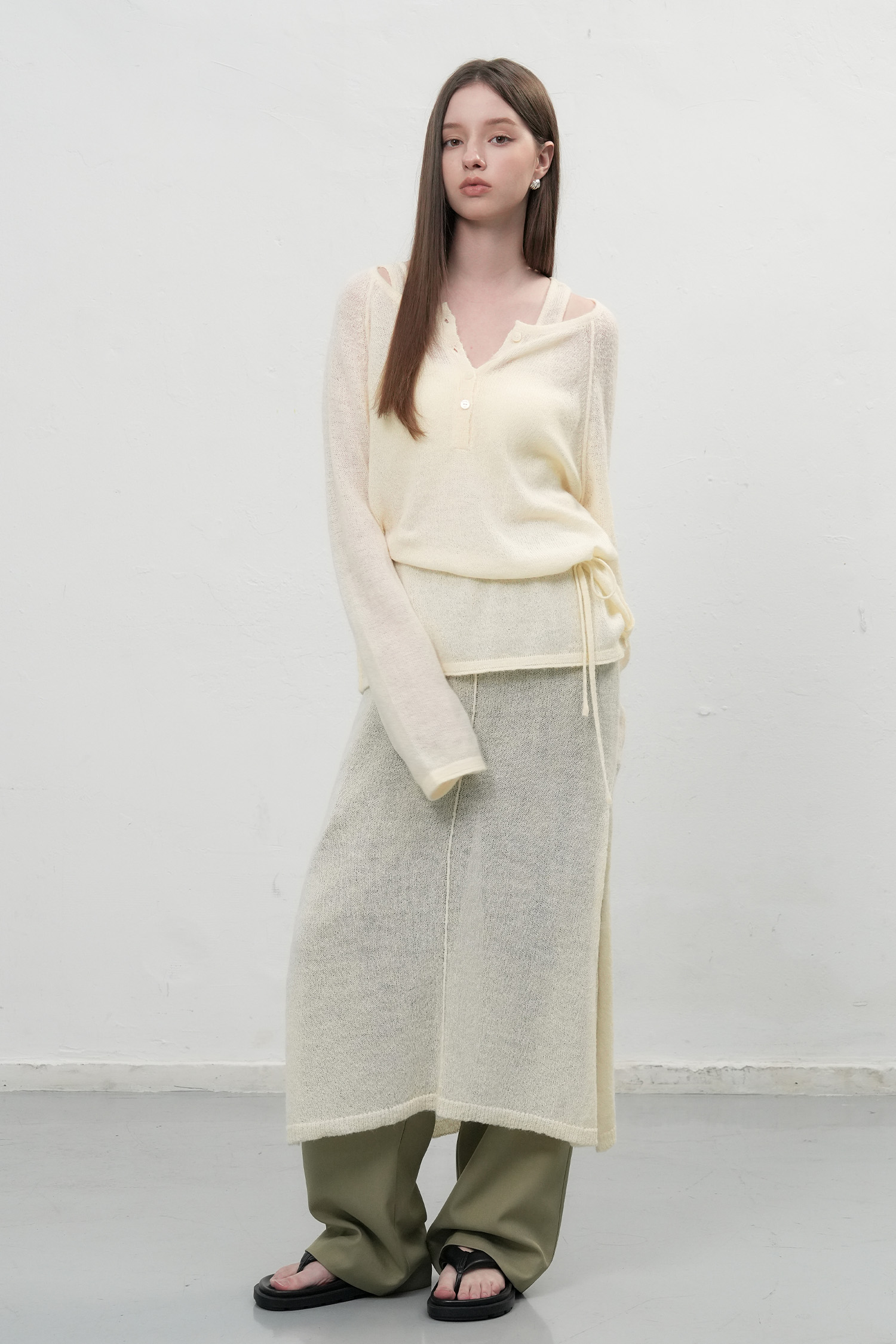 WOMAN シースルーヘンリーネックプルオーバー [CREAM]