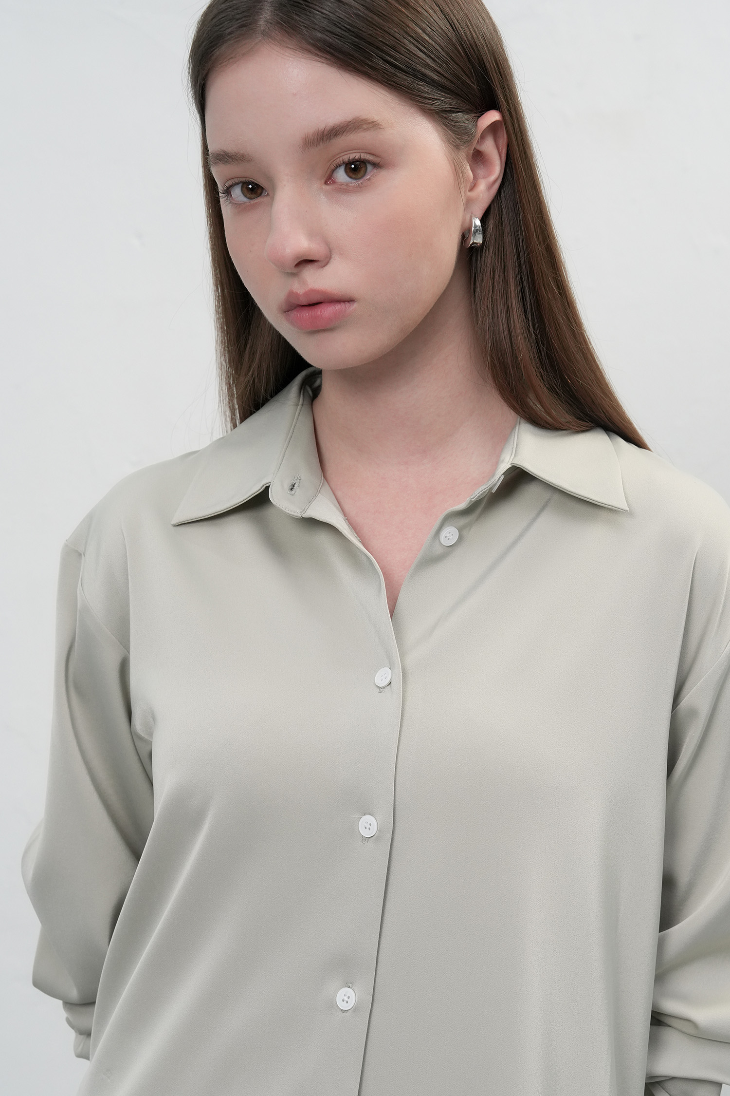 WOMAN セミルーズシルクシャツ[KHAKI]