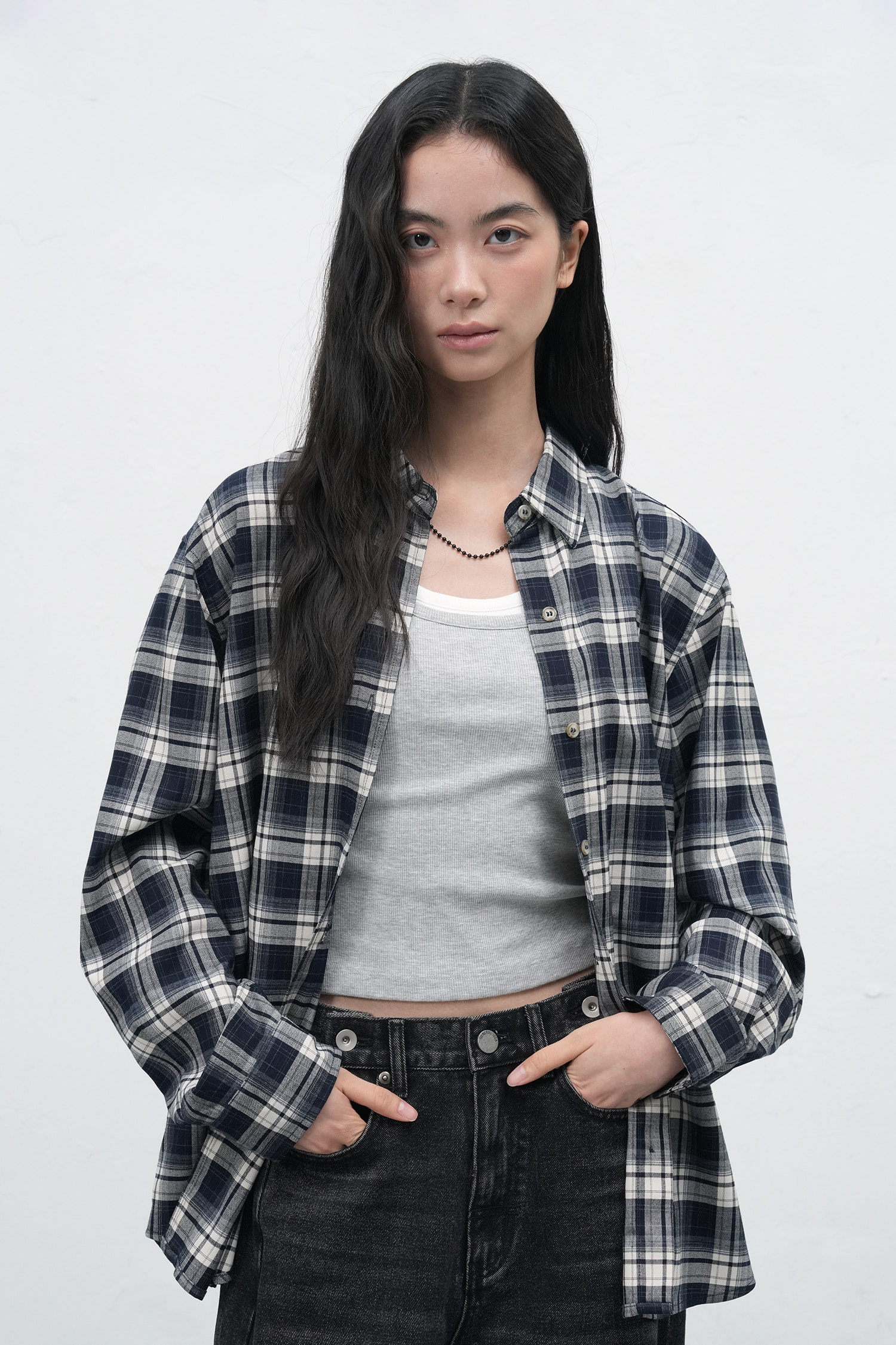 WOMAN ヴィンテージルーズチェックシャツ [NAVY]