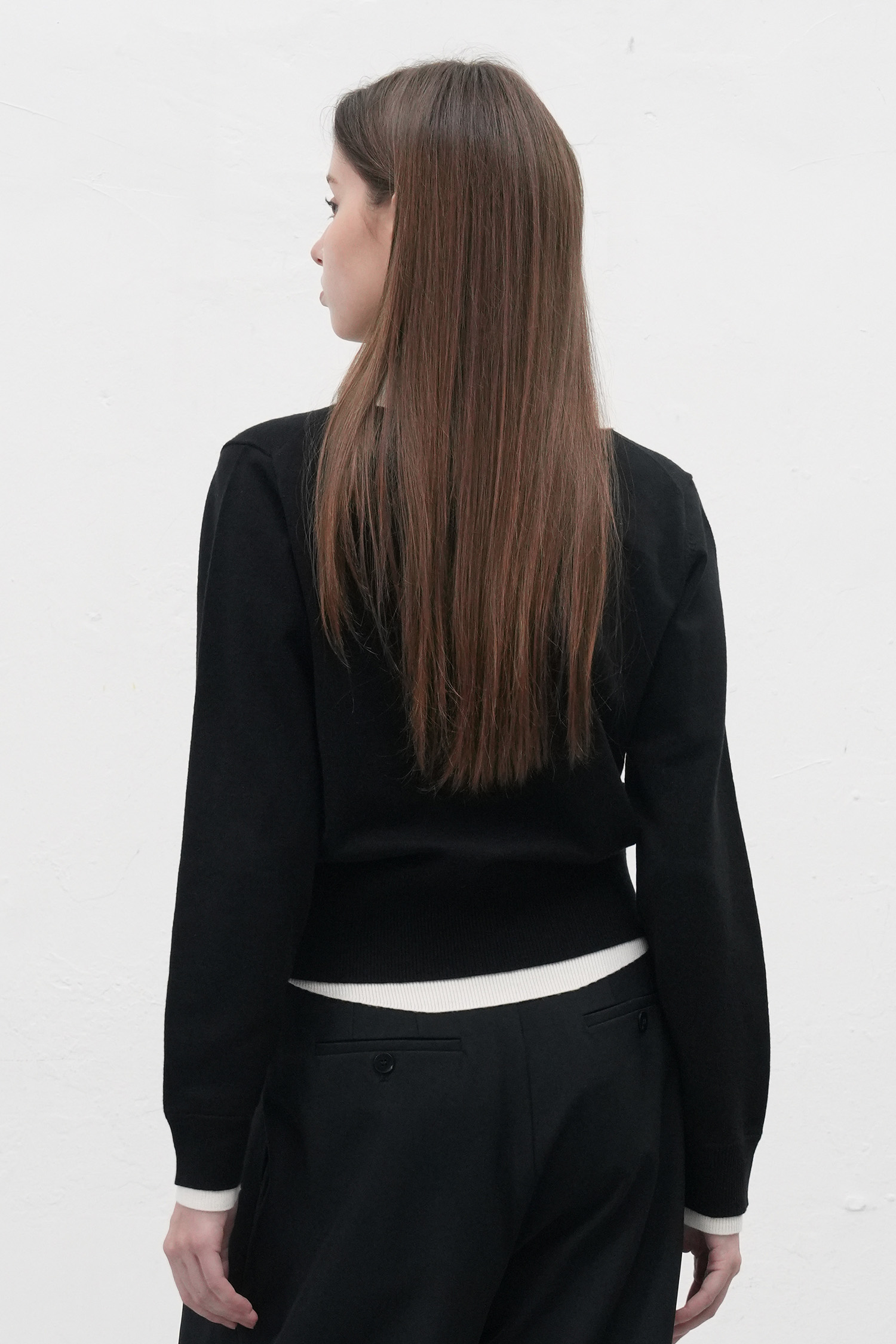 GENERAL IDEA] WOMAN シャツレイヤード風ニットカーディガン [BLACK]