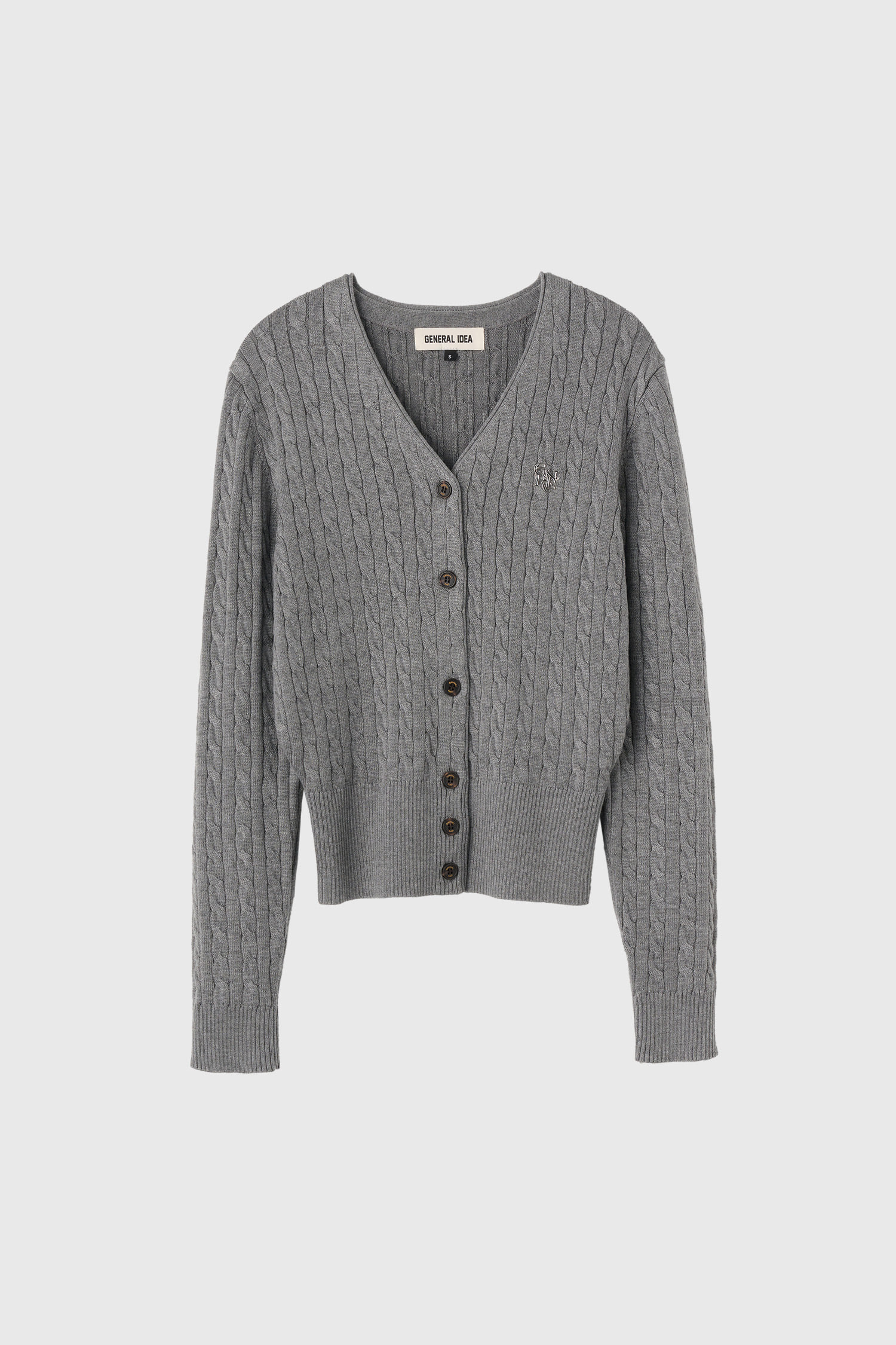 WOMAN ウールブレンドケーブル編みVネックカーディガン [MELANGEGREY]