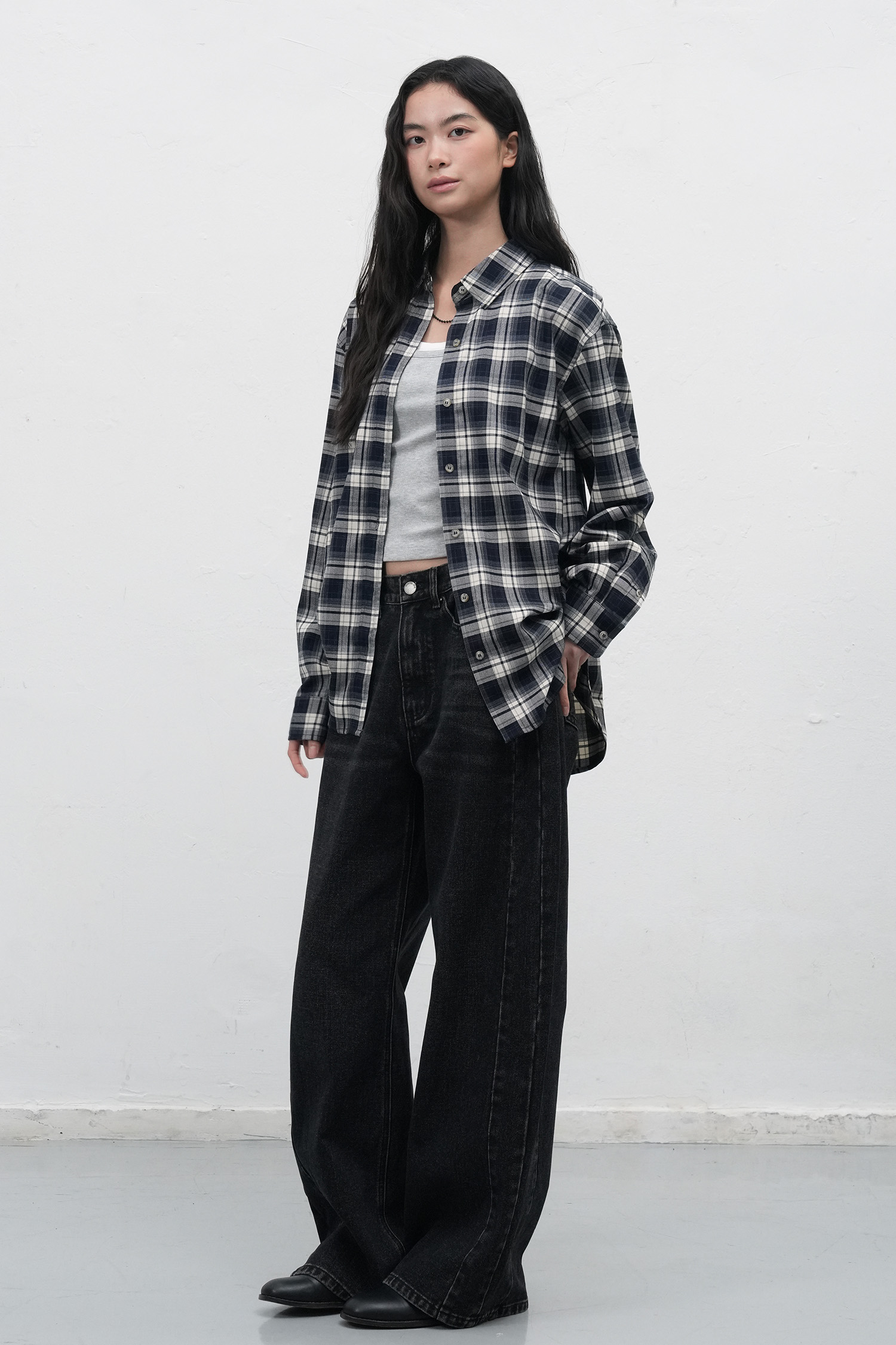 WOMAN ヴィンテージルーズチェックシャツ [NAVY]