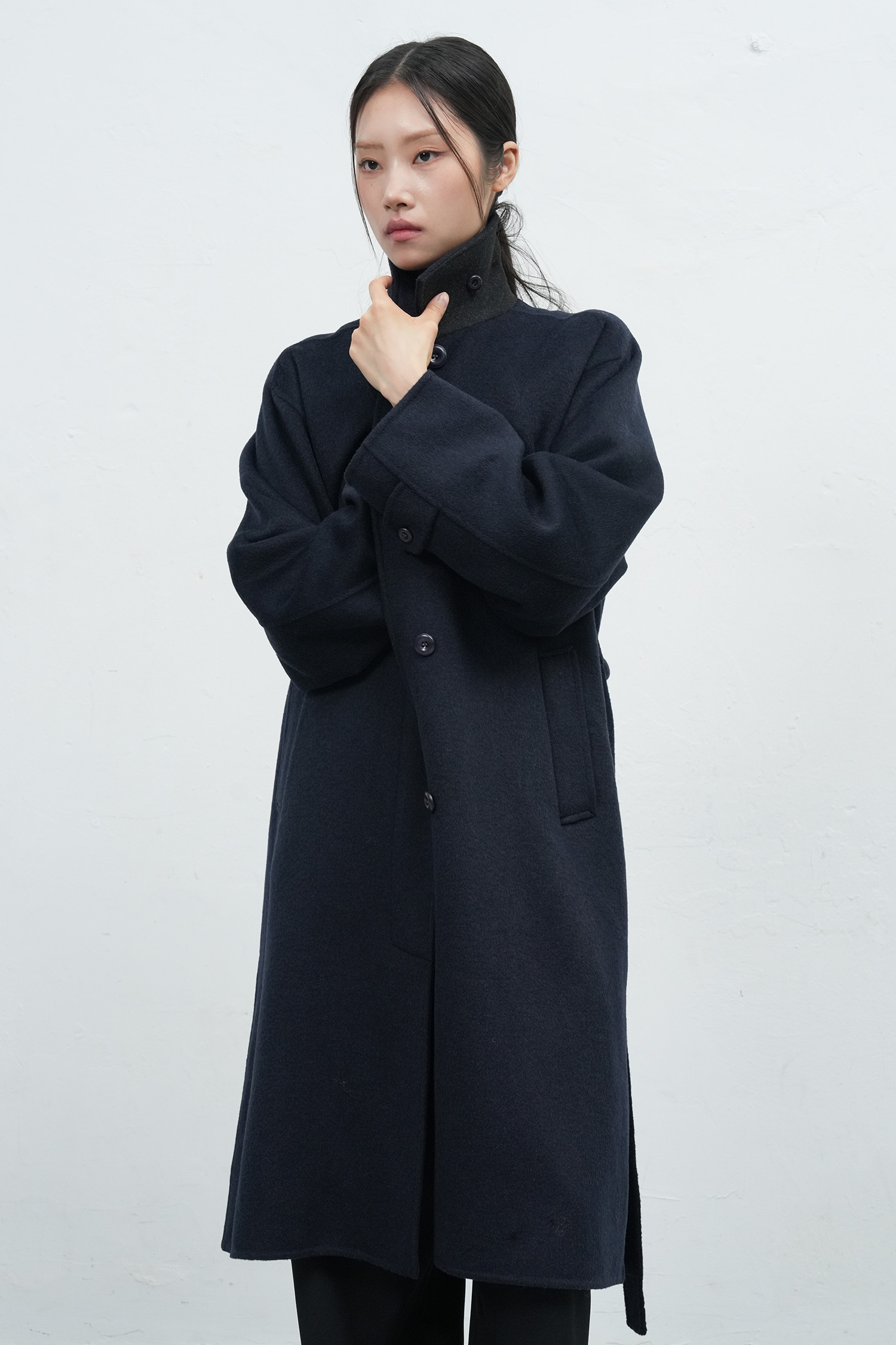 WOMAN ウールバルマカーンシングルロングコート [DARK NAVY]