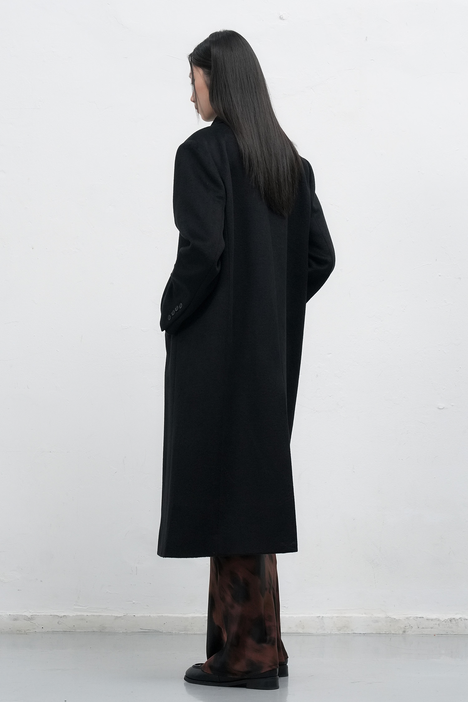 WOMAN ダブルブレストウールロングコート [BLACK]