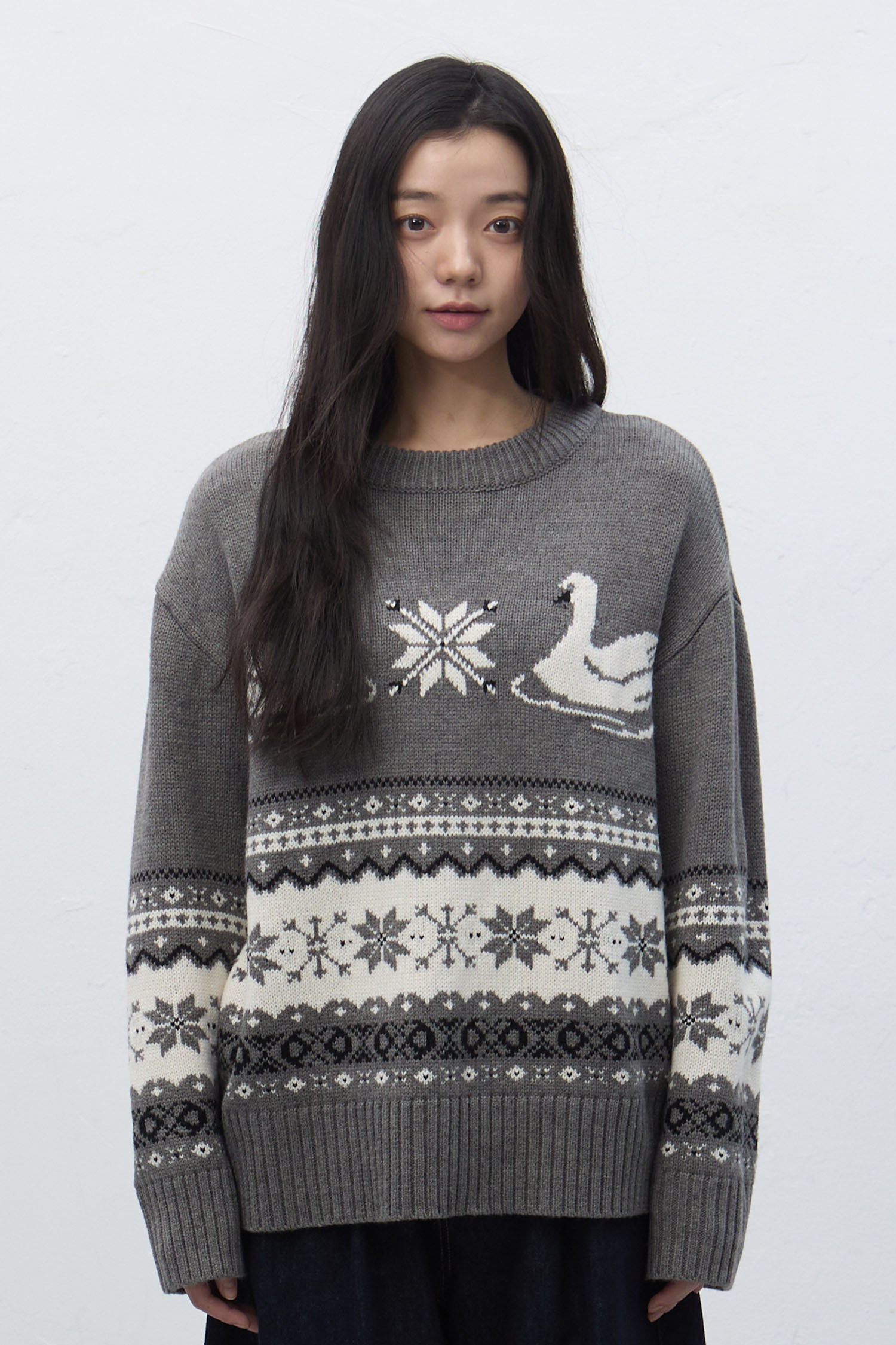 WOMAN スワンノルディックニットプルオーバー [GREY]