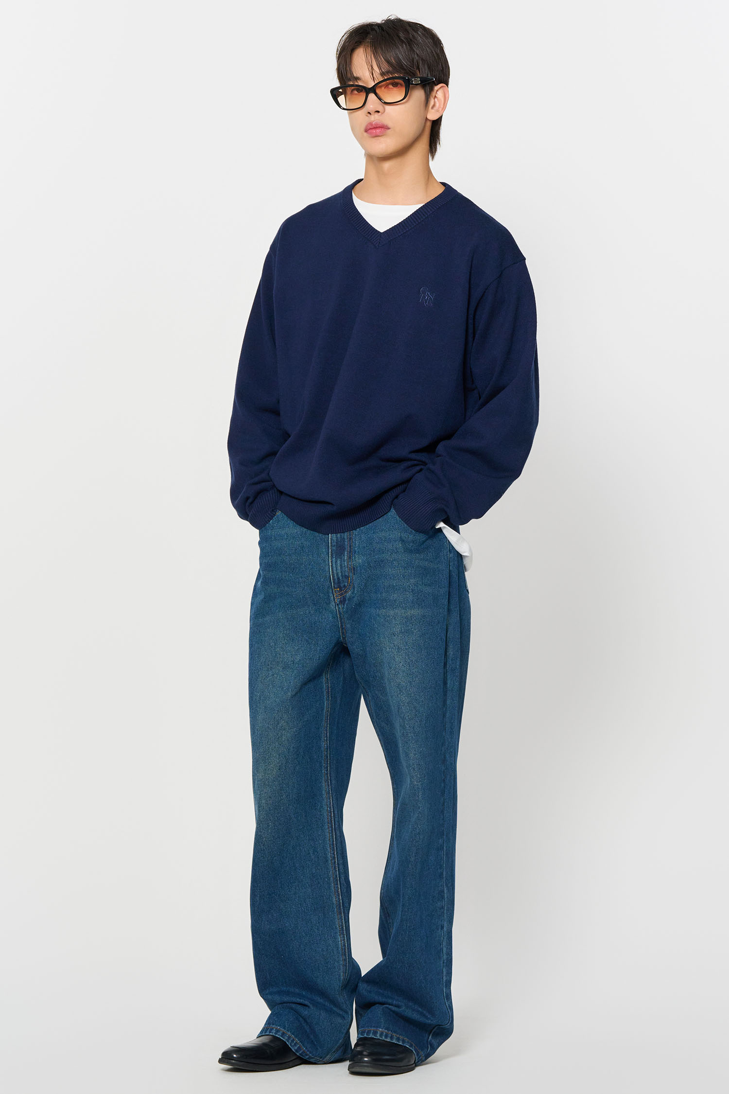 【GENERAL IDEA】メンズ Basic Wide デニムパンツ - 2色 GENERAL IDEA] MAN タック入りデニムワイドパンツ [BLUE]