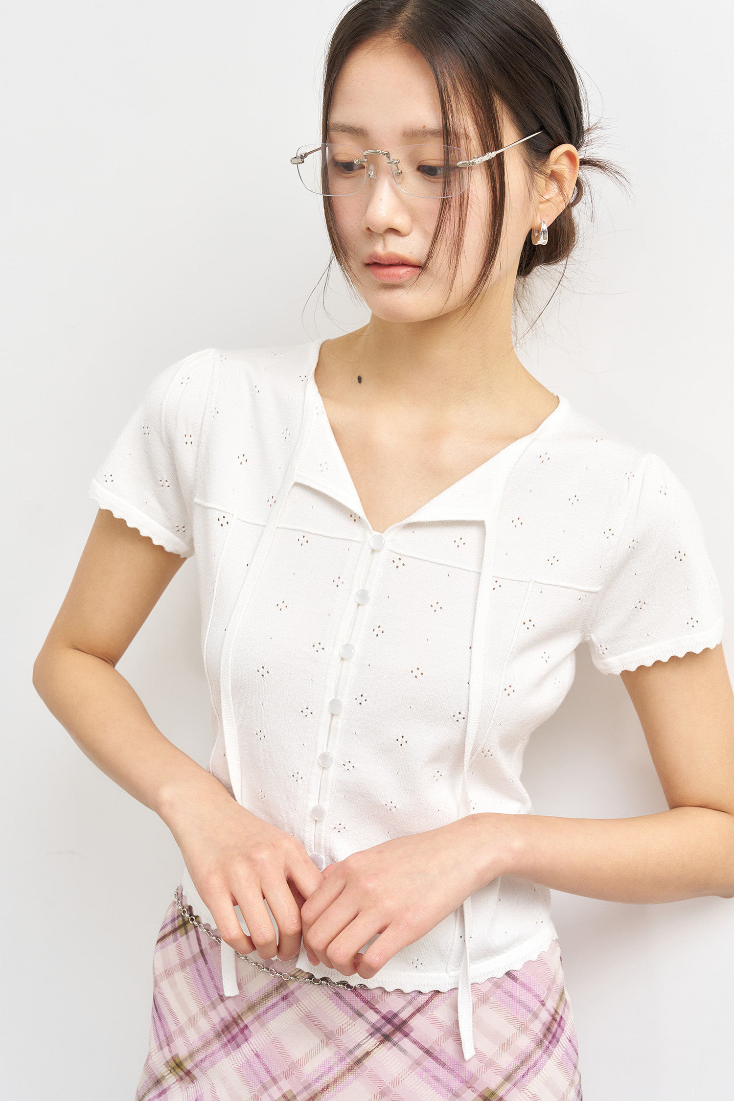 【GENERAL IDEA】Eyelet 配色 V-Neck ティーシャツ GENERAL IDEA/ジェネラルアイディア coloring eyelet v-neck t