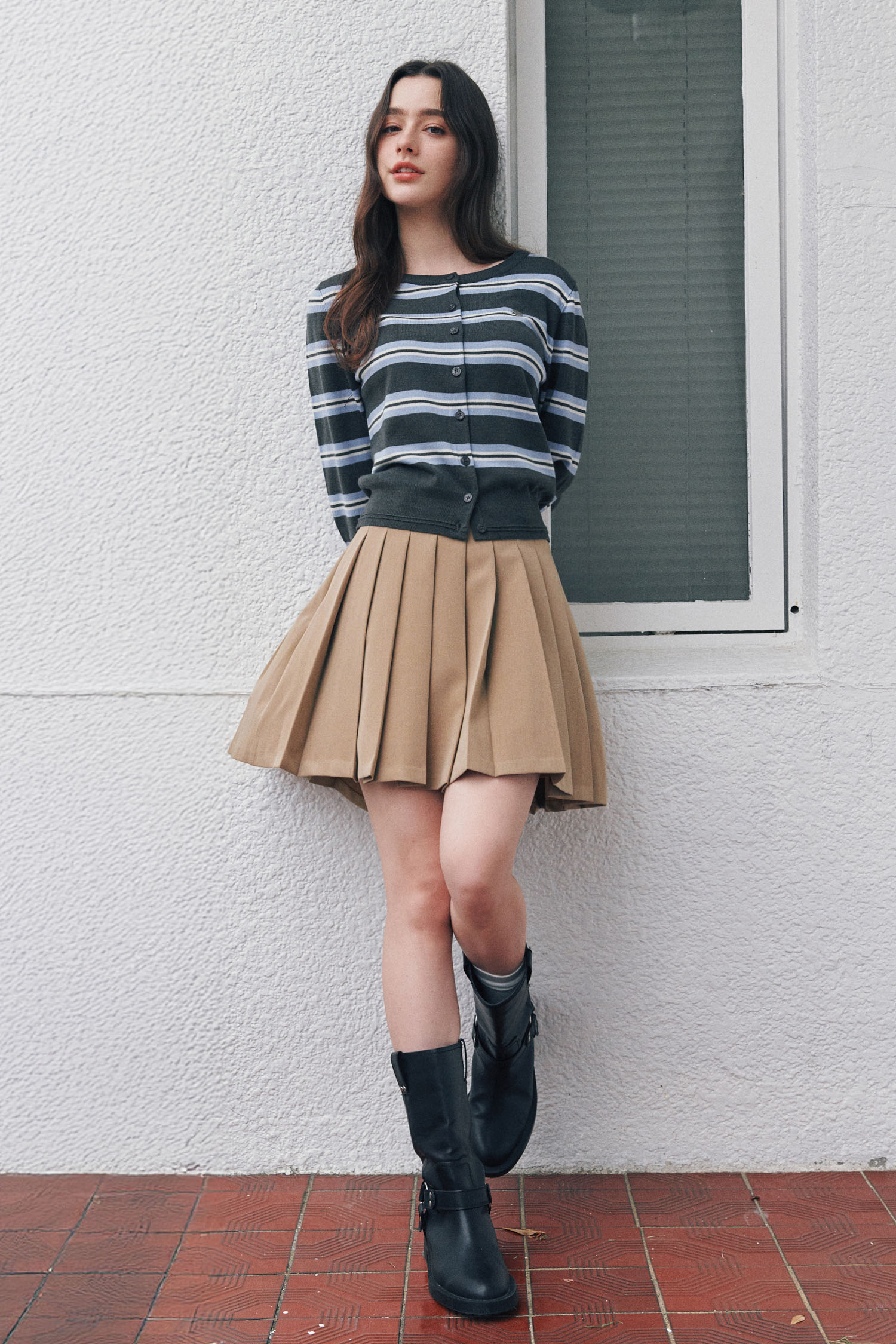 GENERAL IDEA] WOMAN クラシックプリーツスカート [BLACK]