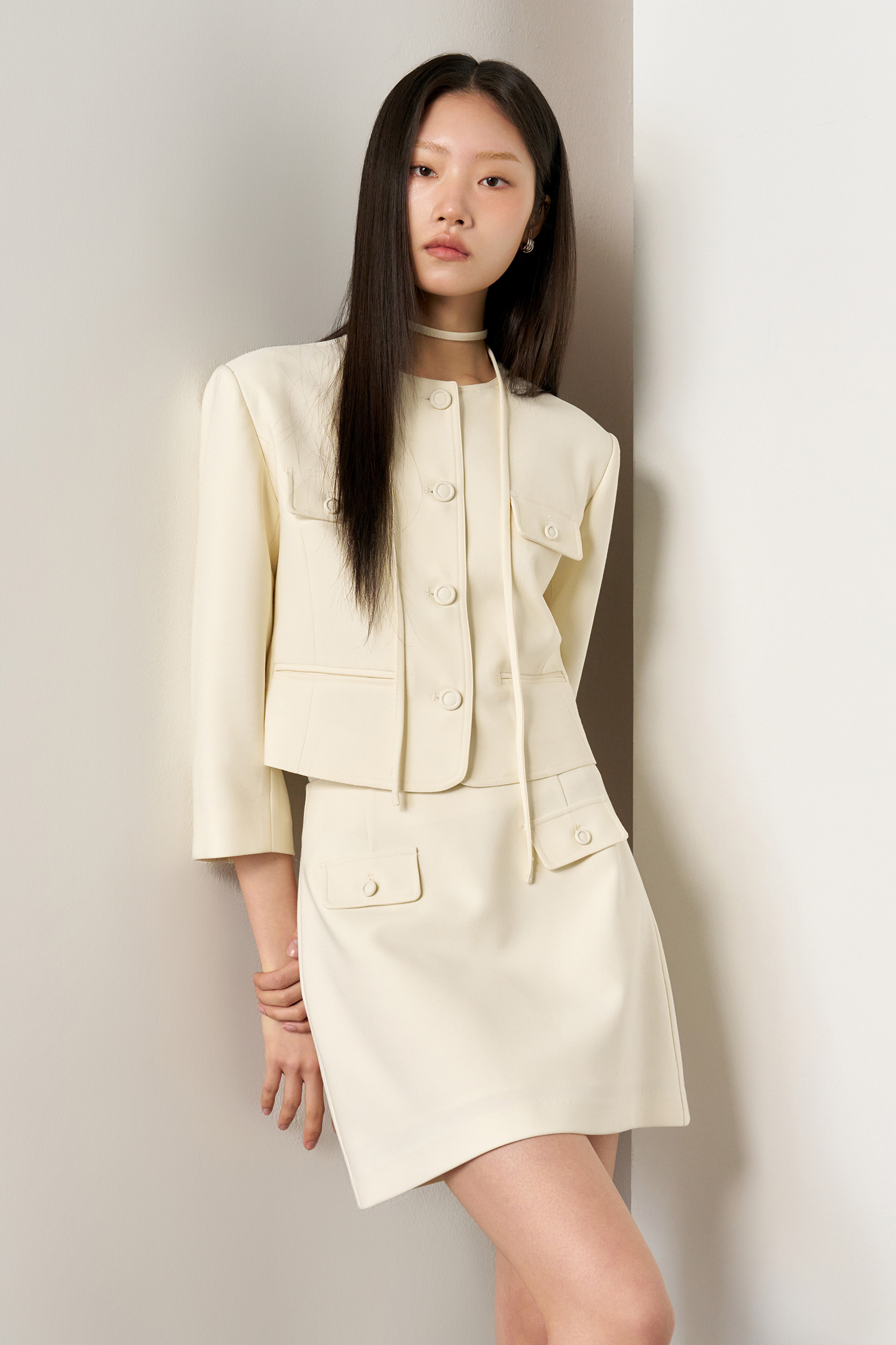 WOMAN ツイルツイードジャケット＆スカートセットアップ [BLACK]