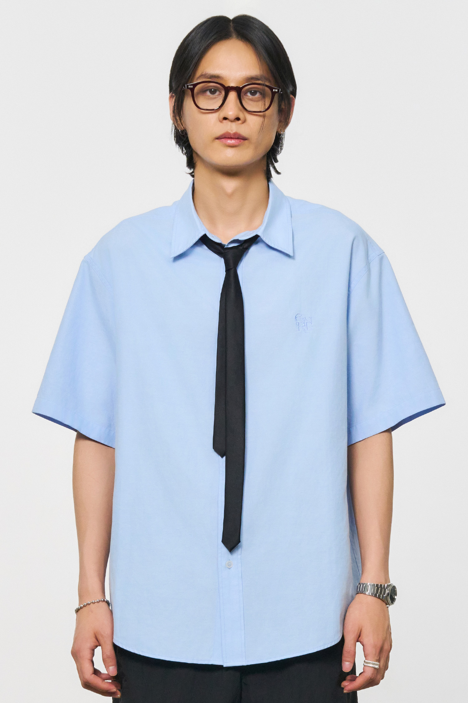 UNISEX 베이직 옥스포드 하프 셔츠 [SKY BLUE]