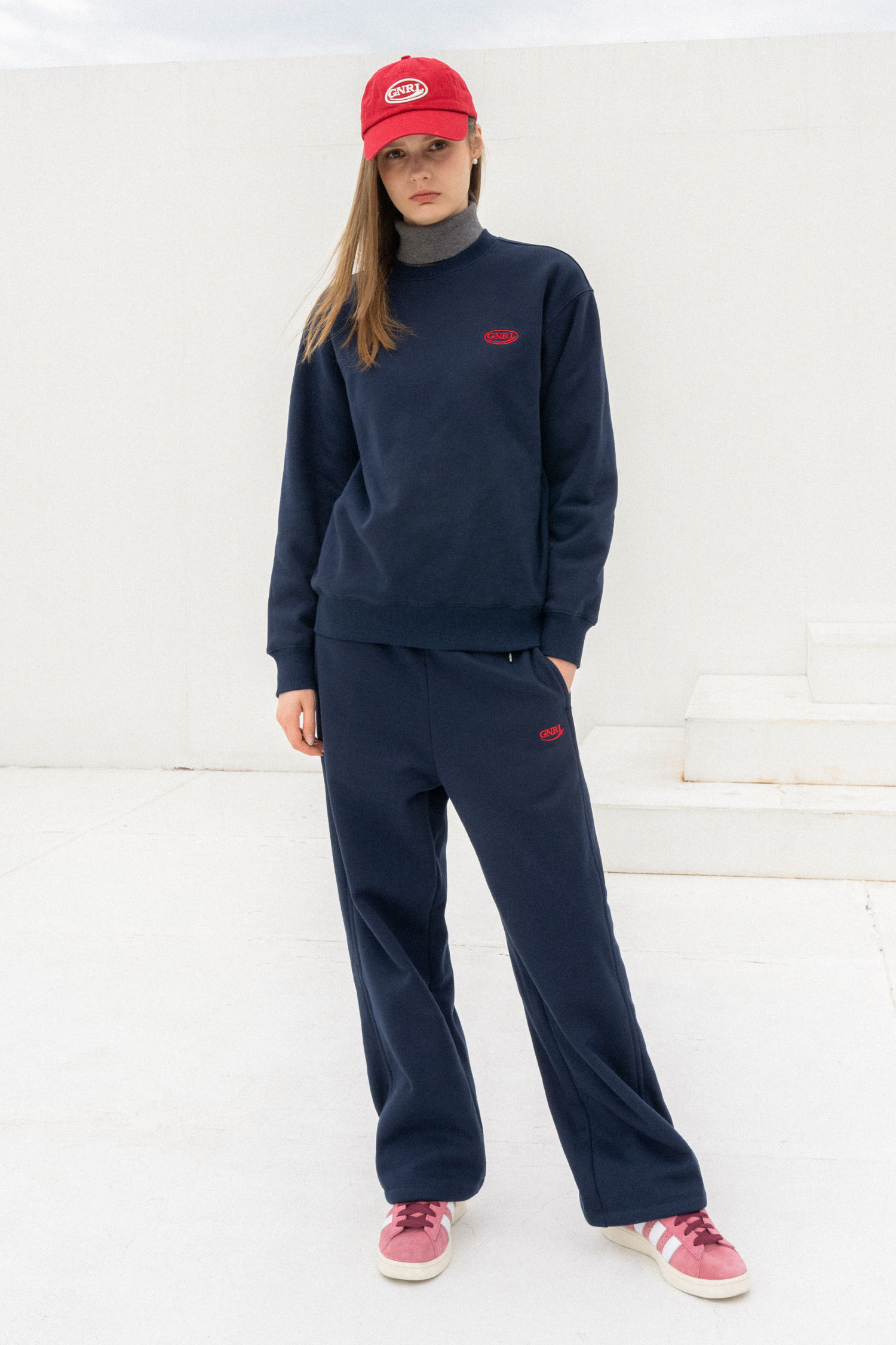 UNISEX GNRL 베이직 기모 맨투맨 세트 [NAVY]