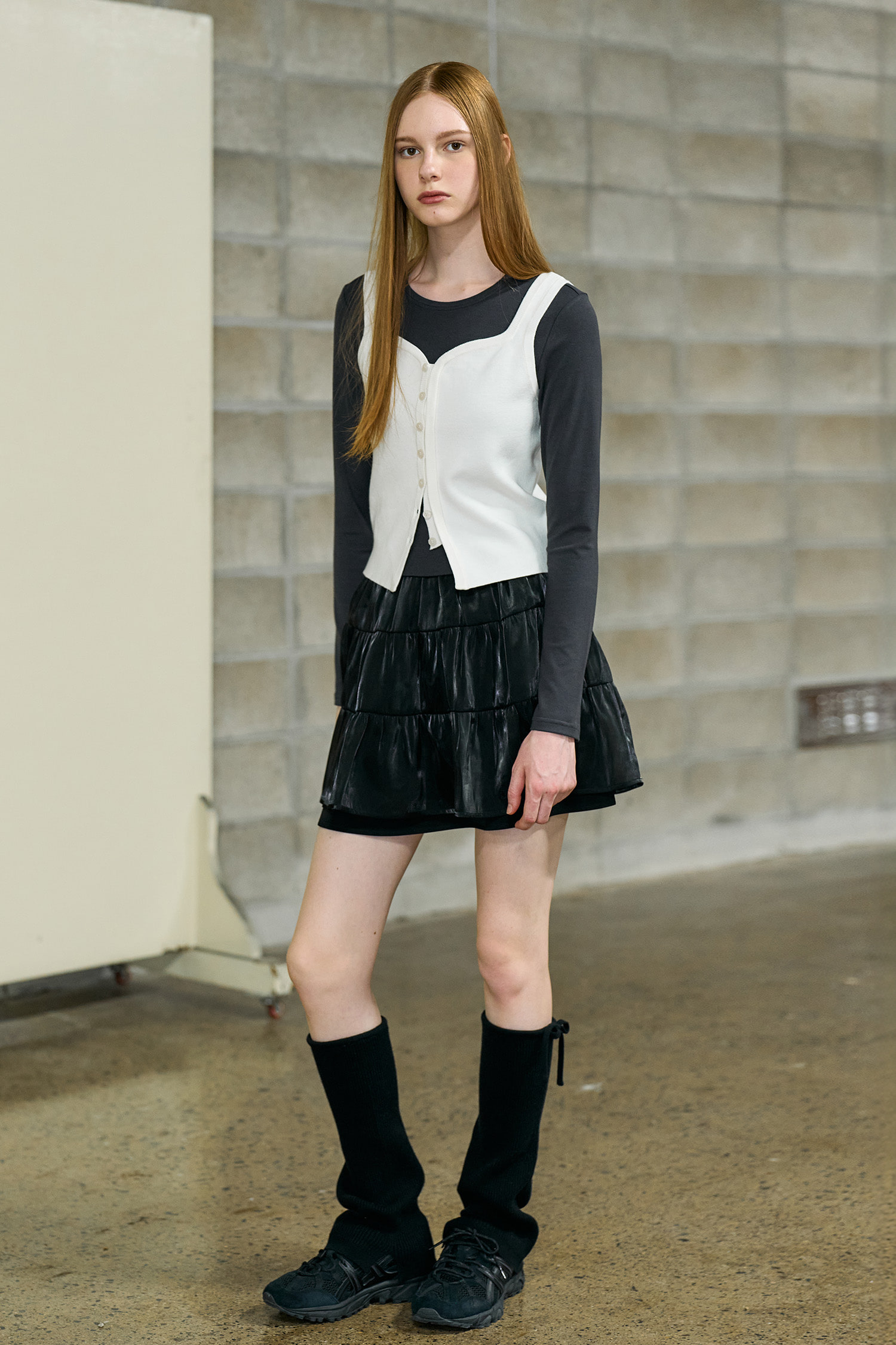 GENERAL IDEA] WOMAN ウールブレンドリボン付きレッグウォーマー [BLACK] 