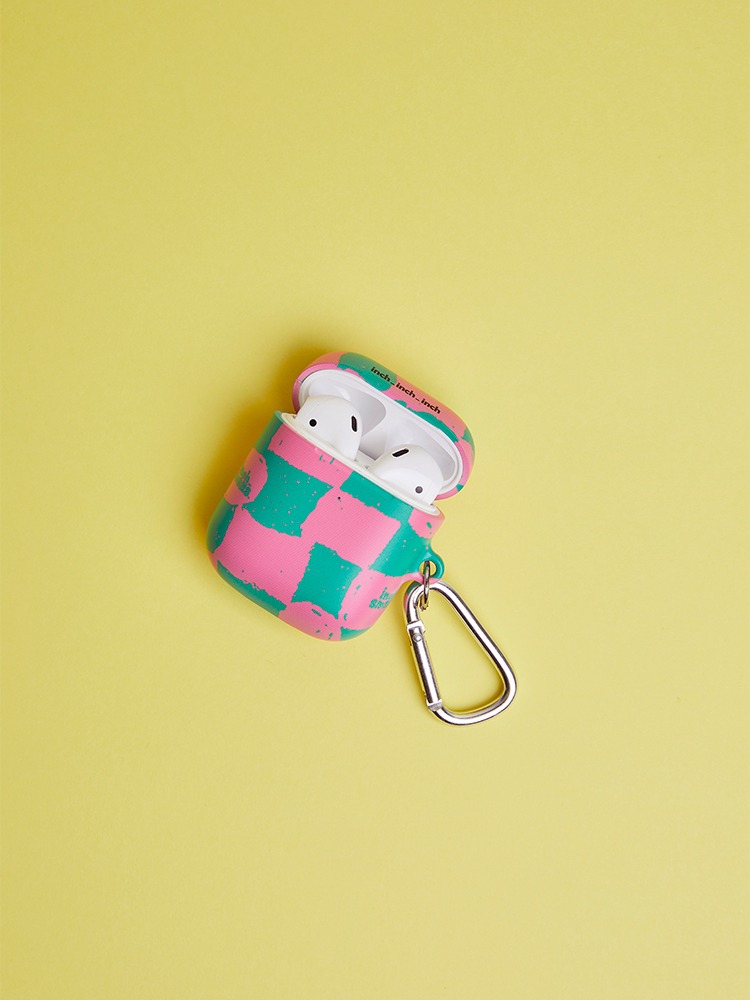 smalls Checker airpods 1,2 case (Pink/Green) (360° 전면 Print)(키링 포함)