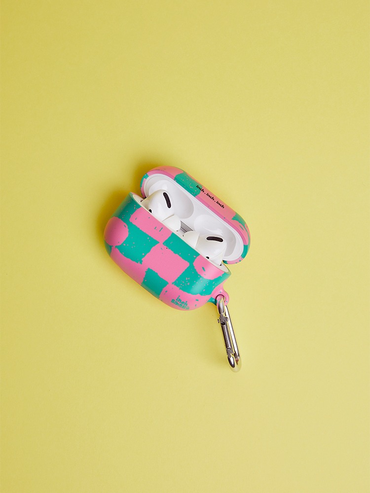 [airpods Pro / airpods 3]smalls Checker case (Pink/Green) (360° 전면 Print)(키링 포함)