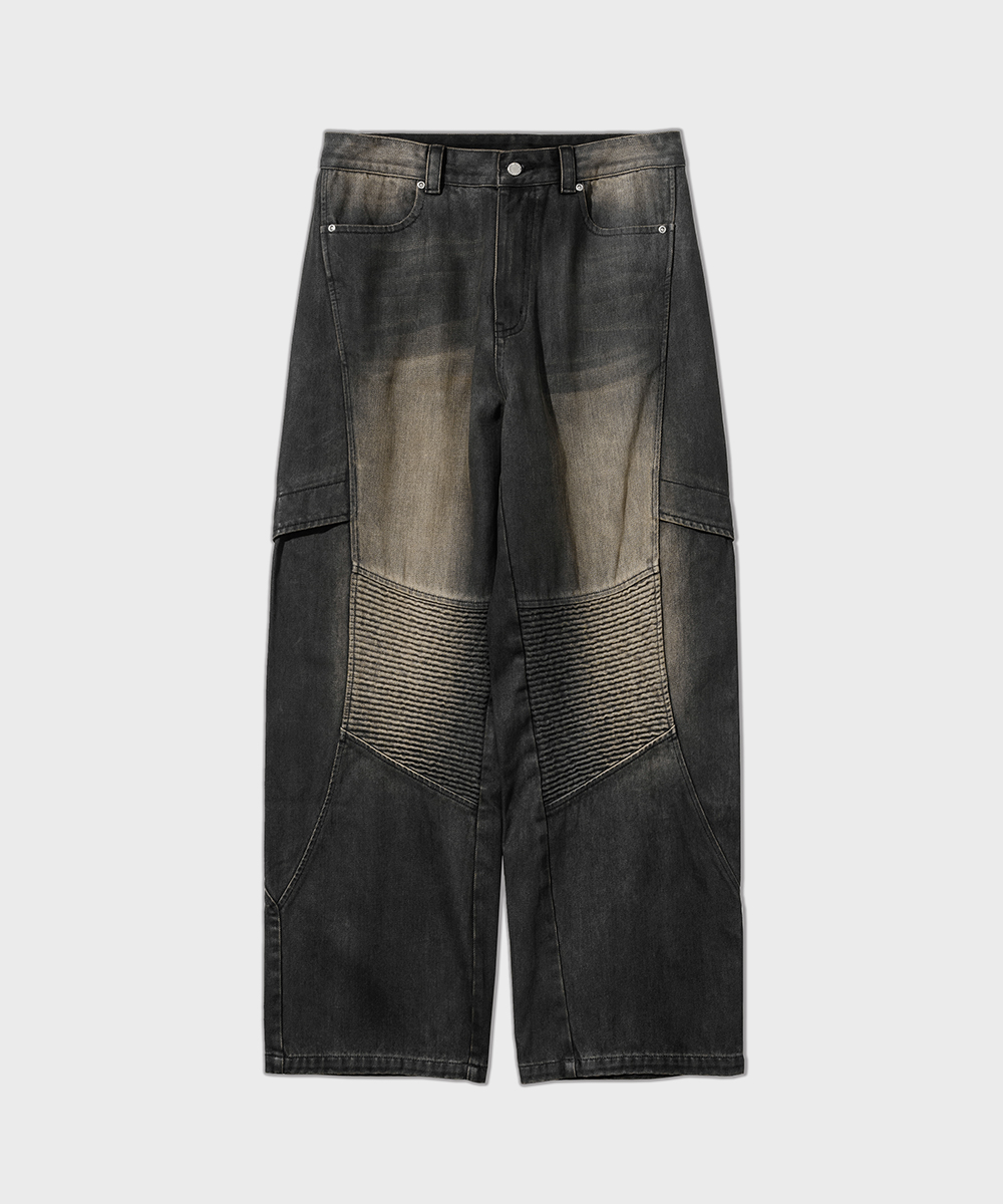 Dirty Washing Biker Pants_Mud Black