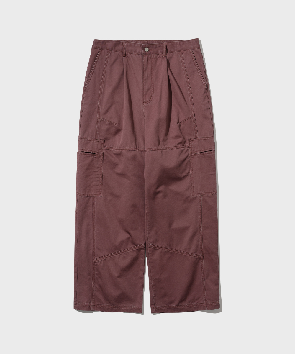 Panel Bio Washing Cargo Pants_Wine