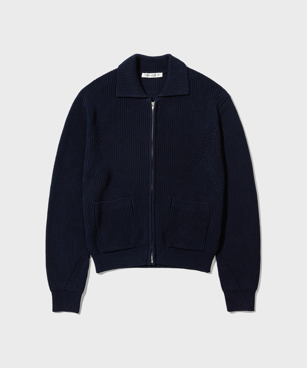 Monotone Full Zip-up Knit_Navy