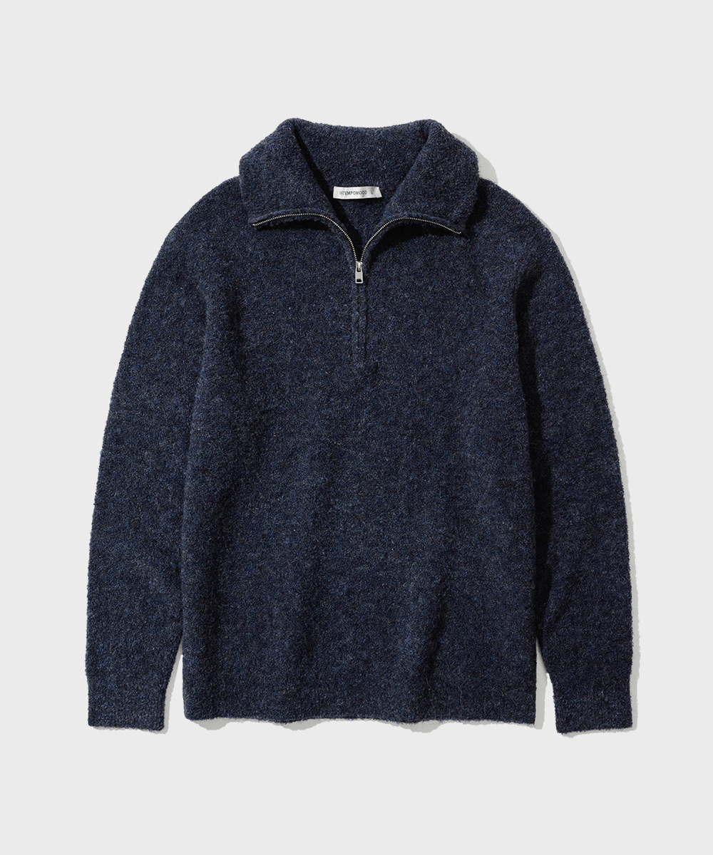 Curly Hair High Neck Pullover_Navy