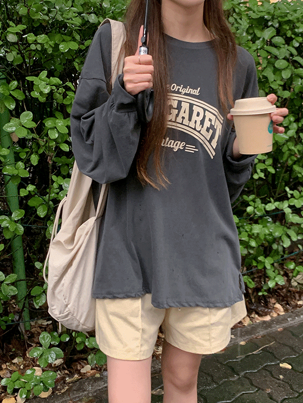 마가렛 레터링 루즈핏 긴팔 티셔츠 - t(2color)로빈유