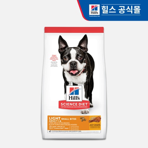 힐스 독 사이언스다이어트 강아지 사료 어덜트 스몰바이트 라이트 치킨 2kg 다이어트 건식사료