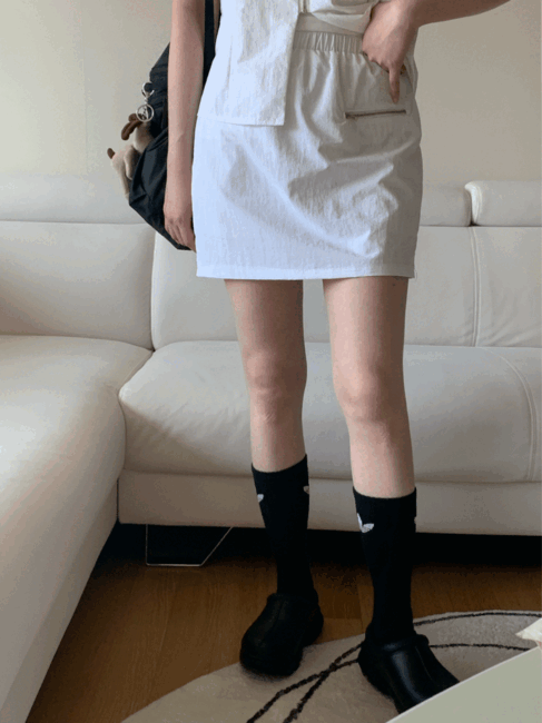 banding mini skirt, 바스락 아노락 우븐 올밴딩 미니 스커트 2col