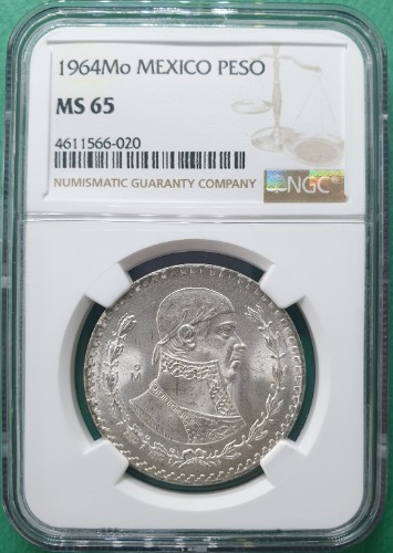 멕시코 1964-MO 1페소 은화 - NGC MS65