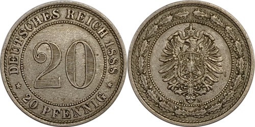 독일 1888년(A) 20 Pfennig