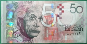 이스라엘 2021년 TEST NOTE 알버트 아인슈타인 50 ND 2021 UNC Thomas De La Rue발행 노벨상 - 미사용