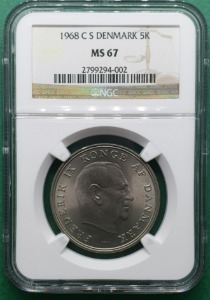 덴마크 1968년 C S 5 KRONER 최고등급 ONLY 1PC- NGC MS 67