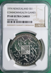 뉴질랜드 1974년 1달러 COMMOMWEALTH GAMES SILVER - NGC PF 68 ULTRA CAMEO