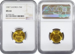 한국은행 1987년 5원 - NGC MS 66등급