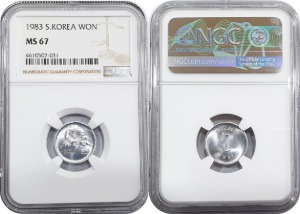 한국은행 1983년 1원 - NGC MS 67등급(최고등급)