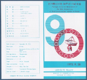 우표발행안내카드 - 1975년 전기통신사업 90주년(접힘 없음)