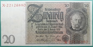 독일 1929년 20 REICHSMARK - 극미+