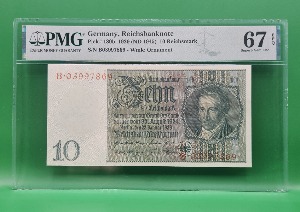 독일 REICHSBANKNOTE 1929년(1945) 10 REICHSMARK - PMG 67EPQ 최고등급