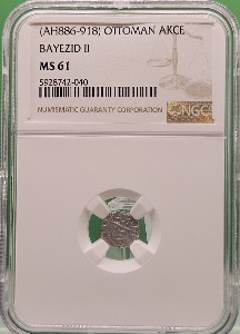 OTTOMAN  ( 구 터어키 ) AH886-918(1451-1512년) AKCE BAYEZID SILVER - NGC MS 61