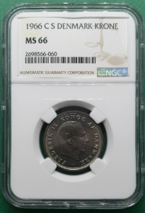 덴마크 1966년 C S 1 KRONE 최고등급 ONLY 1PC- NGC MS 66