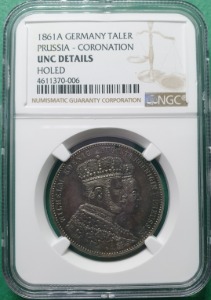 독일 1861A년 탈러 프러시아CORONATION SILVER -NGC UNC DETAILS HOLED