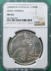 포르투갈 2000년 실버 1000 에스큐도 IBERO-AMERICA - NGC MS64