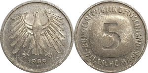독일 1989년(F) 5 마르크